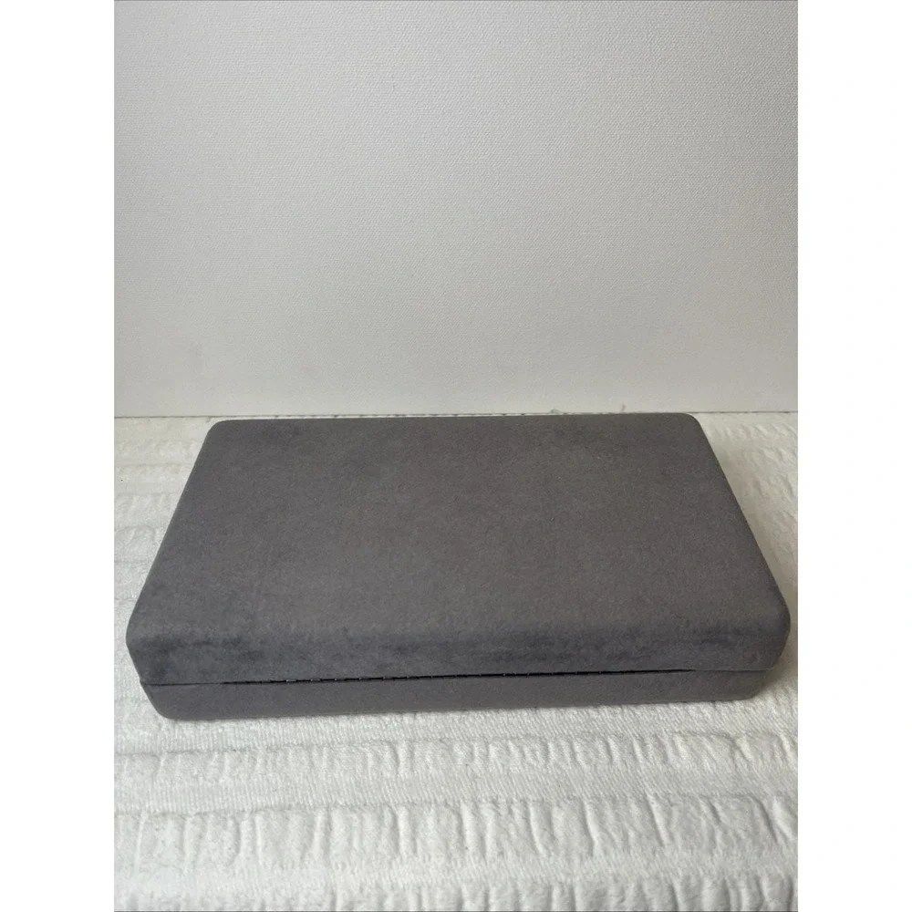 VTG Travel Jewelry Box Grey Velvet Snap Hinge EUC
